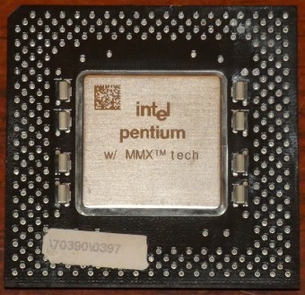 Intel Pentium MMX 200 MHz CPU with MMX tech (FV80503200) sSpec: SL26J 2.8V PPGA Socket 7, 1995